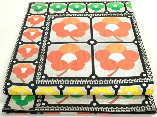 平和屋着物○六通柄袋帯 柿渋染 松皮菱文 正絹 逸品