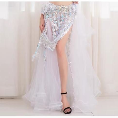 高品質！ ベリーダンス オリエンタル衣装 トップス スカート オーダーメイド ステージ衣装 セクシー T 魅惑 大きいサイズ オープニングダンス ホワイト 親孝行の