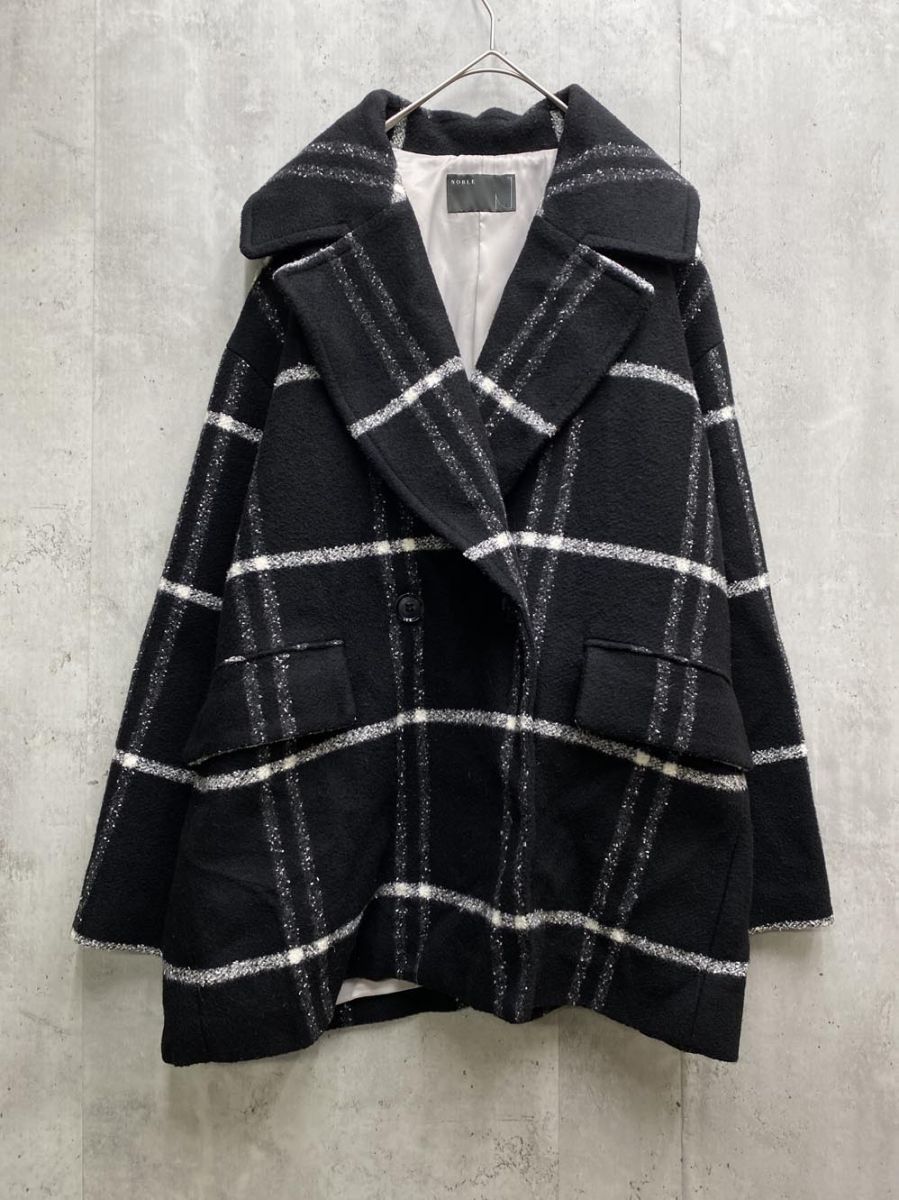 NOBLE NALYA ノーブル ナリヤ ビッグチェックショートコート コート 黒 ◆ ◎レディース