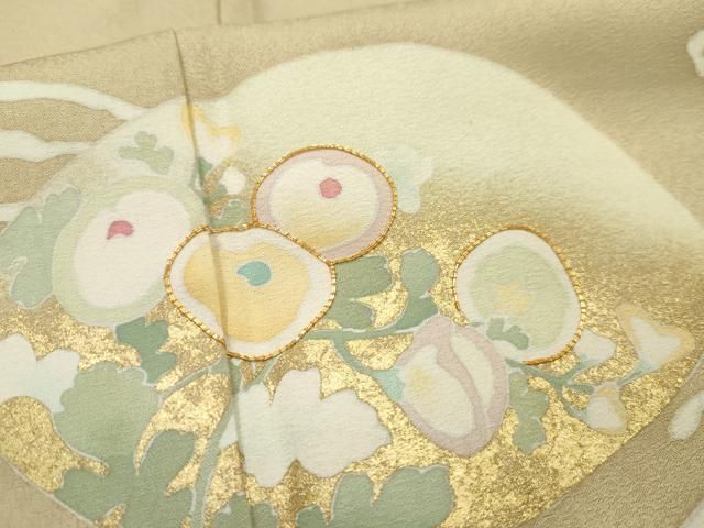 【高級訪問着】 駒刺繍　道長扇面花文　金彩　逸品✨No.59 平和屋着物□豪華黒留袖 駒刺繍 扇面花鳥文 金糸 金彩 正絹 逸品