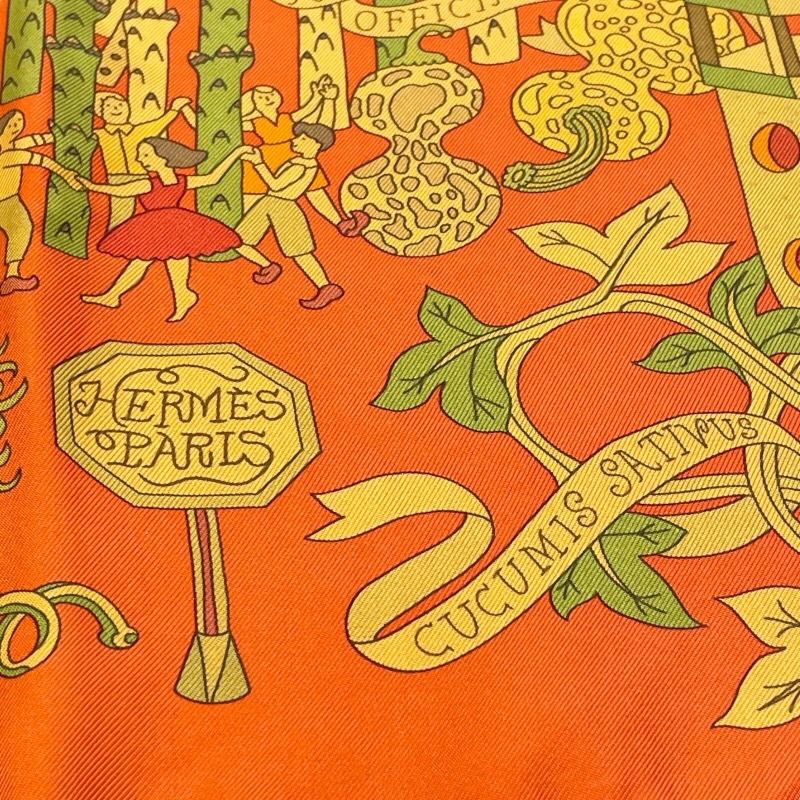 エルメス カレ90 SURTEINT オレンジ 正規品 エルメス HERMES カレ90 SURTEINT MIEL オレンジ シルク100