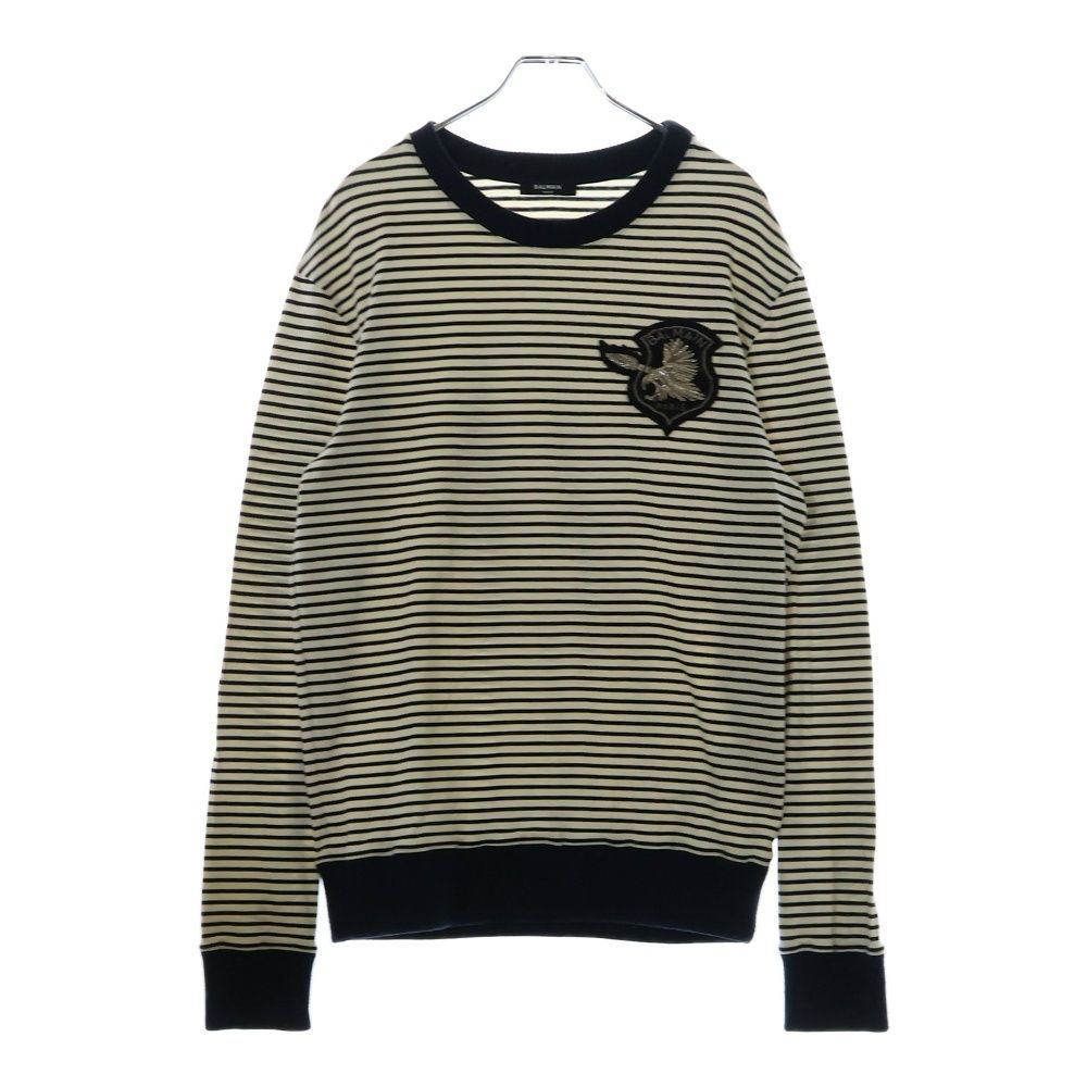 BALMAIN (バルマン) ワッペン付き ボーダー 長袖Tシャツ