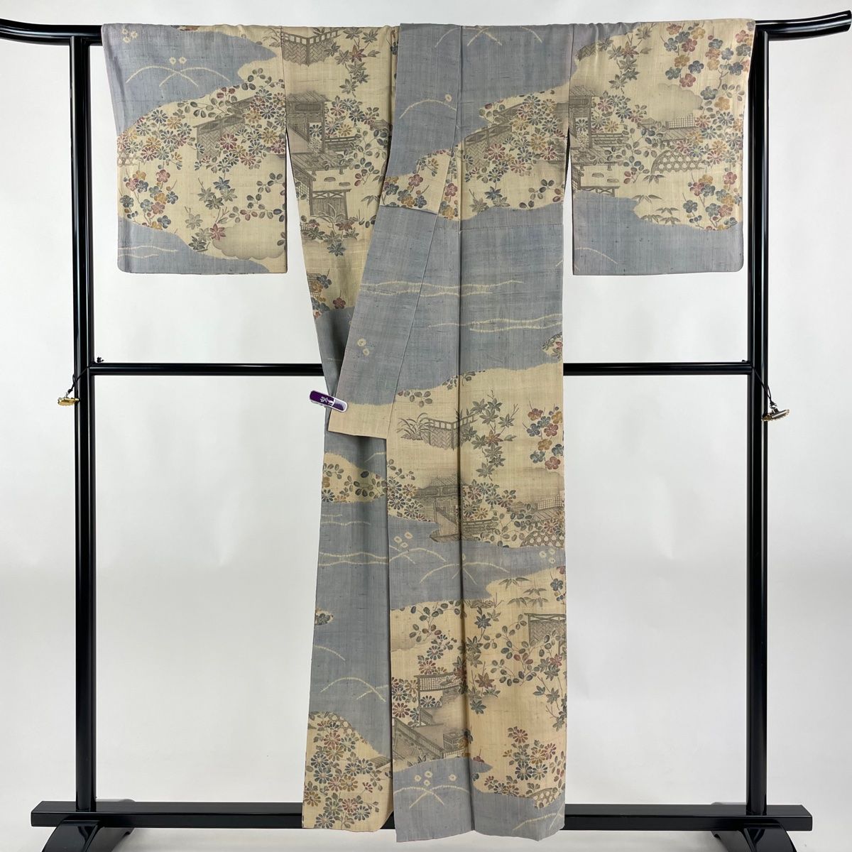 袋帯 幾何学模様 鹿子模様 叩き染 暈し 鋼色 O-4758 着物 きもの  