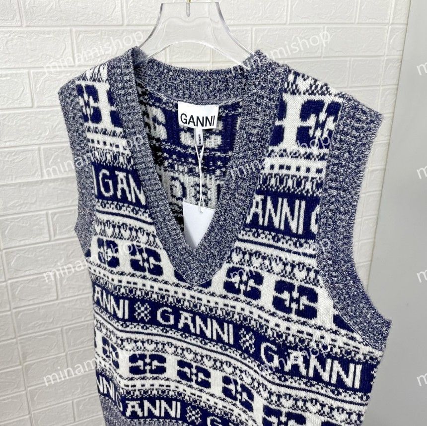 関税・送料込☆GANNI 【マルイ北千住】 ロゴジャカード ウールブレンドベスト