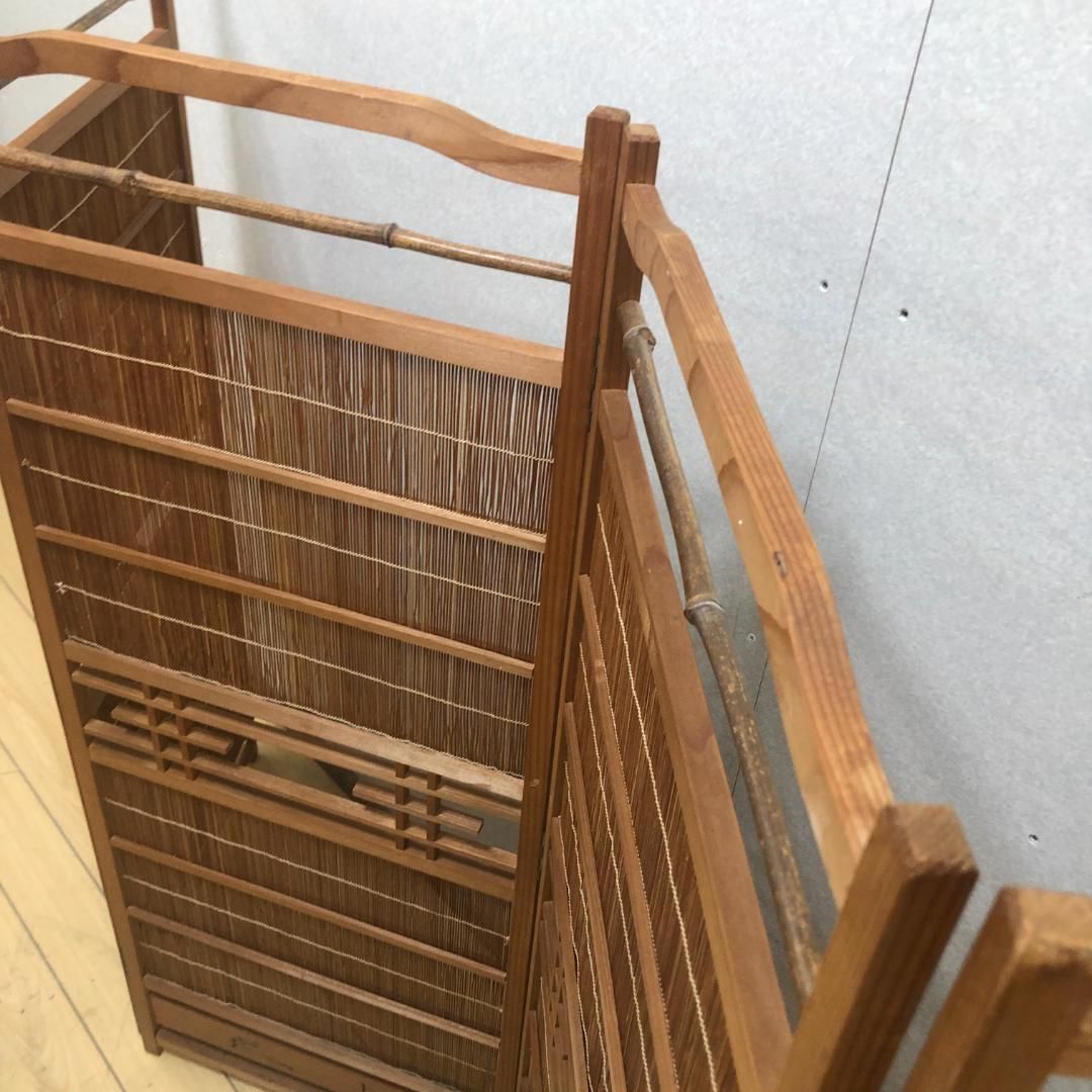 衝立 間仕切り パーテーション 4連 透かし彫り 昭和レトロ