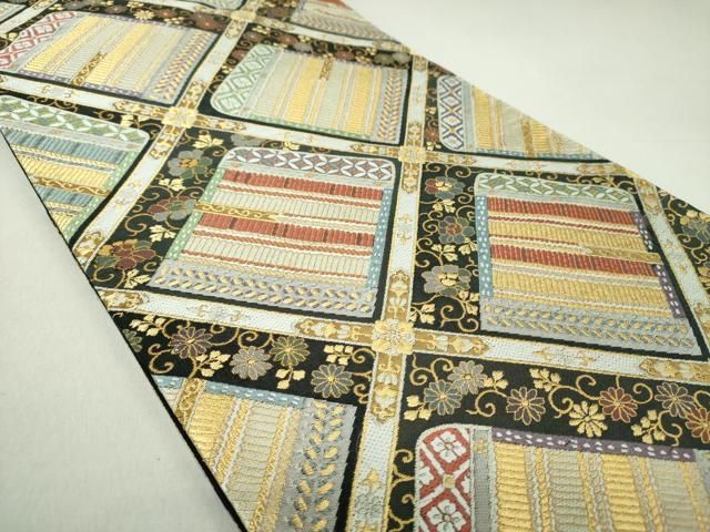 専用 V9374.9329.9368 三点セット ●高級 正絹 六通 袋帯 琵琶 平和屋着物○六通柄袋帯 唐織 紹巴 千弐百細密織 鎧脅し 金糸