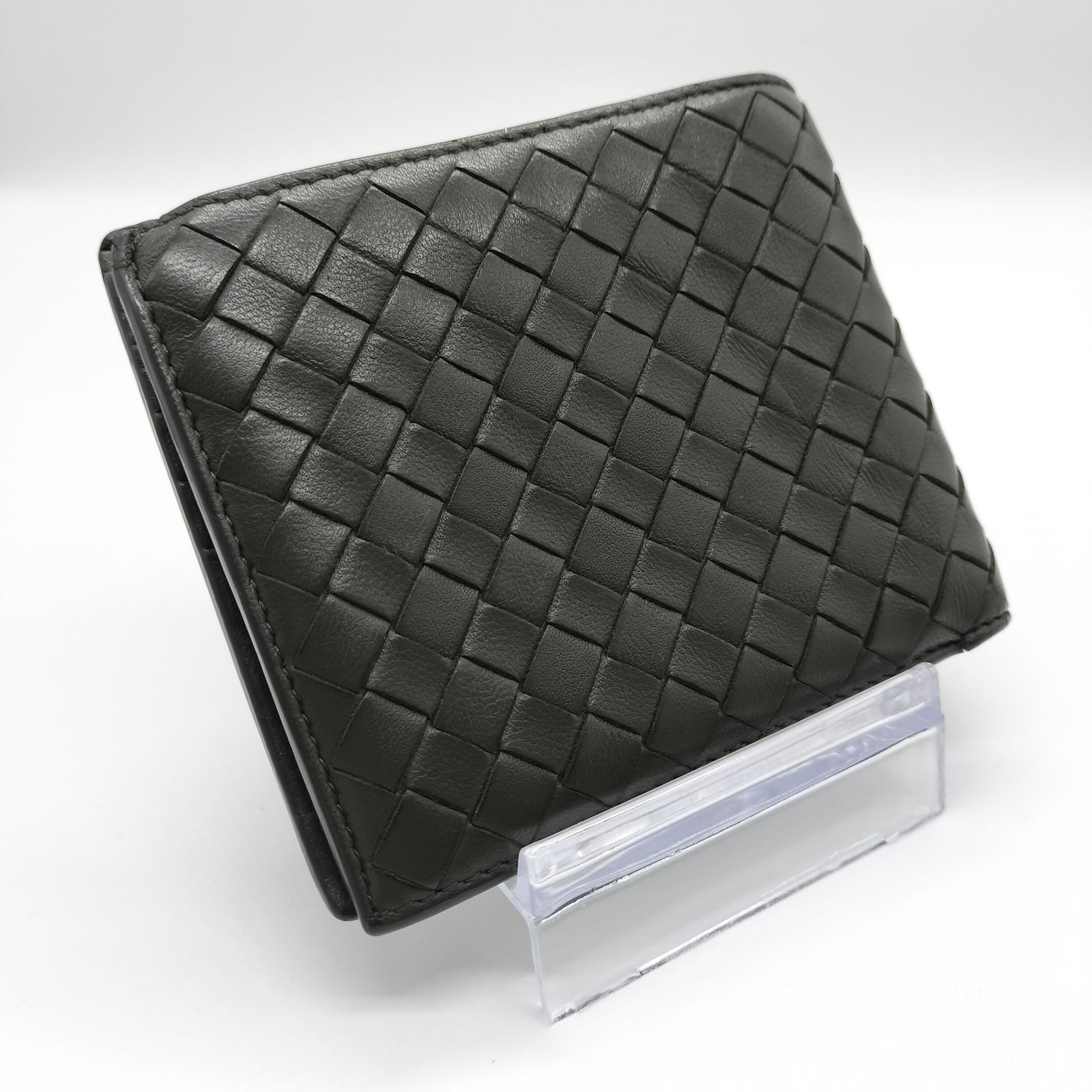 ボッテガ　グレー レザー マネークリップ 編み込みデザイン 洗練された職人技の逸品✨】 ボッテガヴェネタ イントレチャート