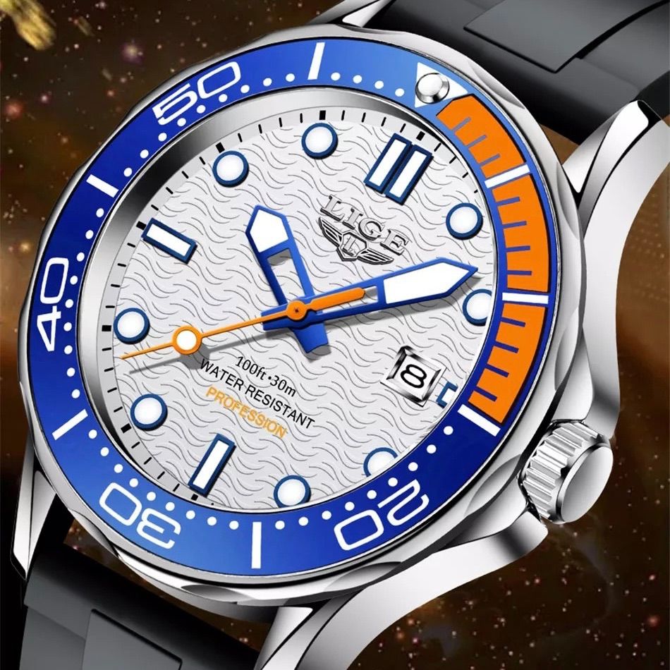 新品 LIGE スポーツオマージュウォッチ メンズ腕時計 ブルー＆オレンジベゼル マウナロア's shop メルカリ