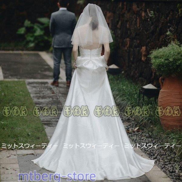 サテンキャミソールウェディングドレス結婚式前撮り ウェディングドレス 二次会 前撮り 挙式 花嫁 キャミソール