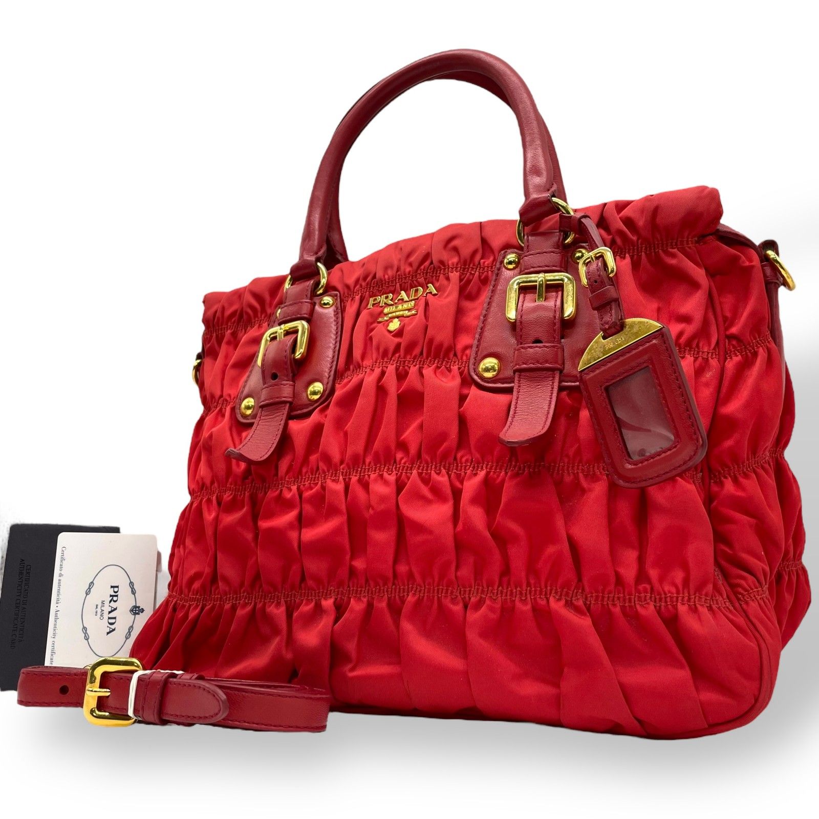 プラダ　ギャザーバック PRADA プラダ ギャザー 2WAY ショルダー トート バッグ 黒