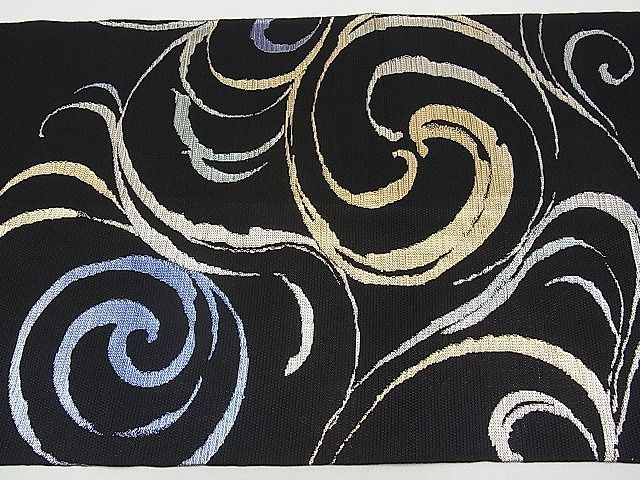 平和屋本店□最高級 夏物 龍村平蔵製 太鼓柄 本袋帯 大巴水 黒地 金  