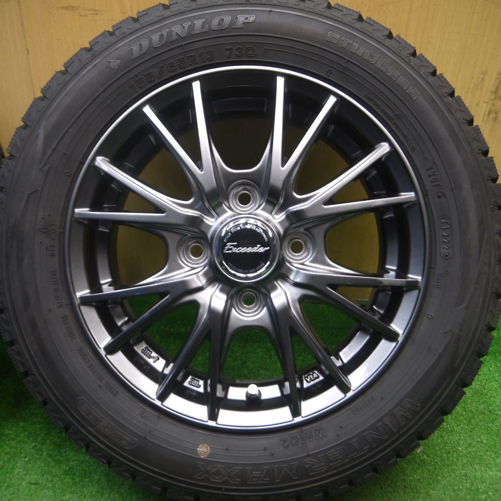 155/65r13バリ山ダンロップきれいアルミホイール4本セットJWL-T