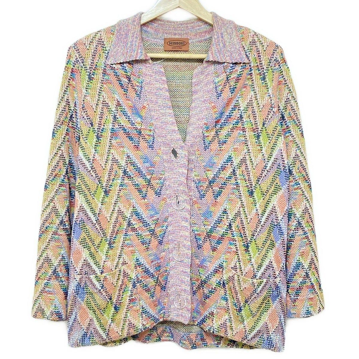 ミッソーニ・カーディガン・Ｌサイズ程度・マルチカラー・MISSONI・極美品 MISSONI ミッソーニマルチカラー/パッチワーク/モヘア／カーディガン