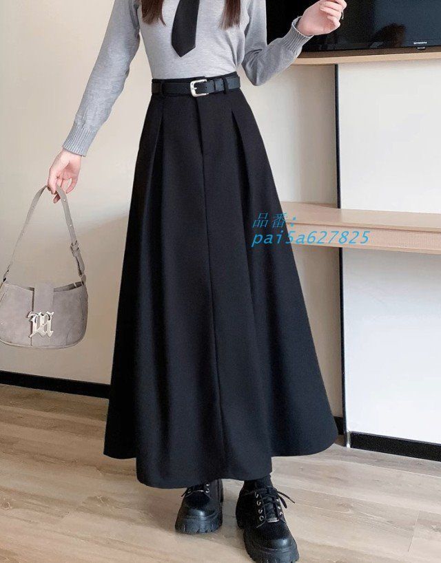 フ スカート ロング レディース ボ秋冬 ロングスカート Aライン ウエストマーク 通勤服 ウエストゴム オフィス ハイウエスト 大きいサイズ無地 pai5a627825