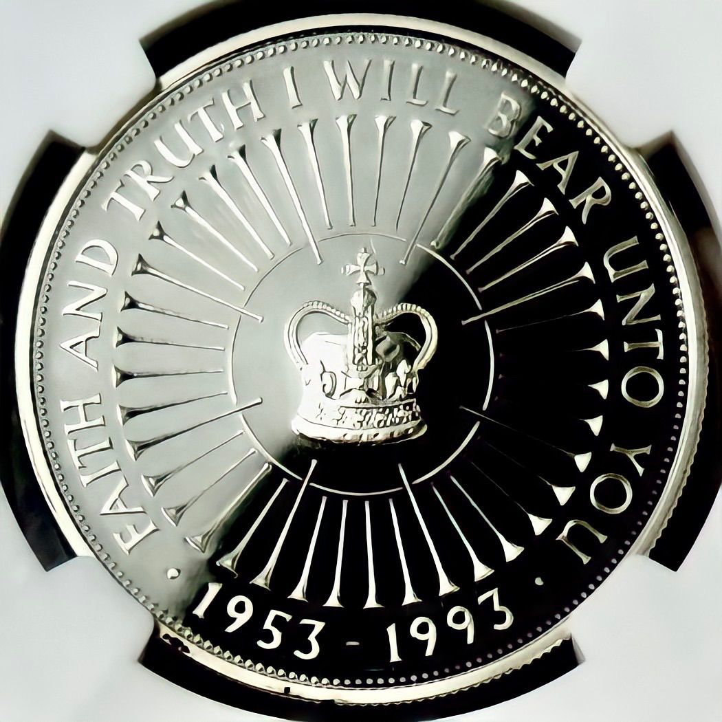 1993 エリザベス女王即位40周年 £5 プルーフ銀貨 NGC PF69UC