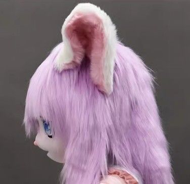 着ぐるみヘッド 猫 紫と白 全頭ヘッド ケモノ マスク ファー