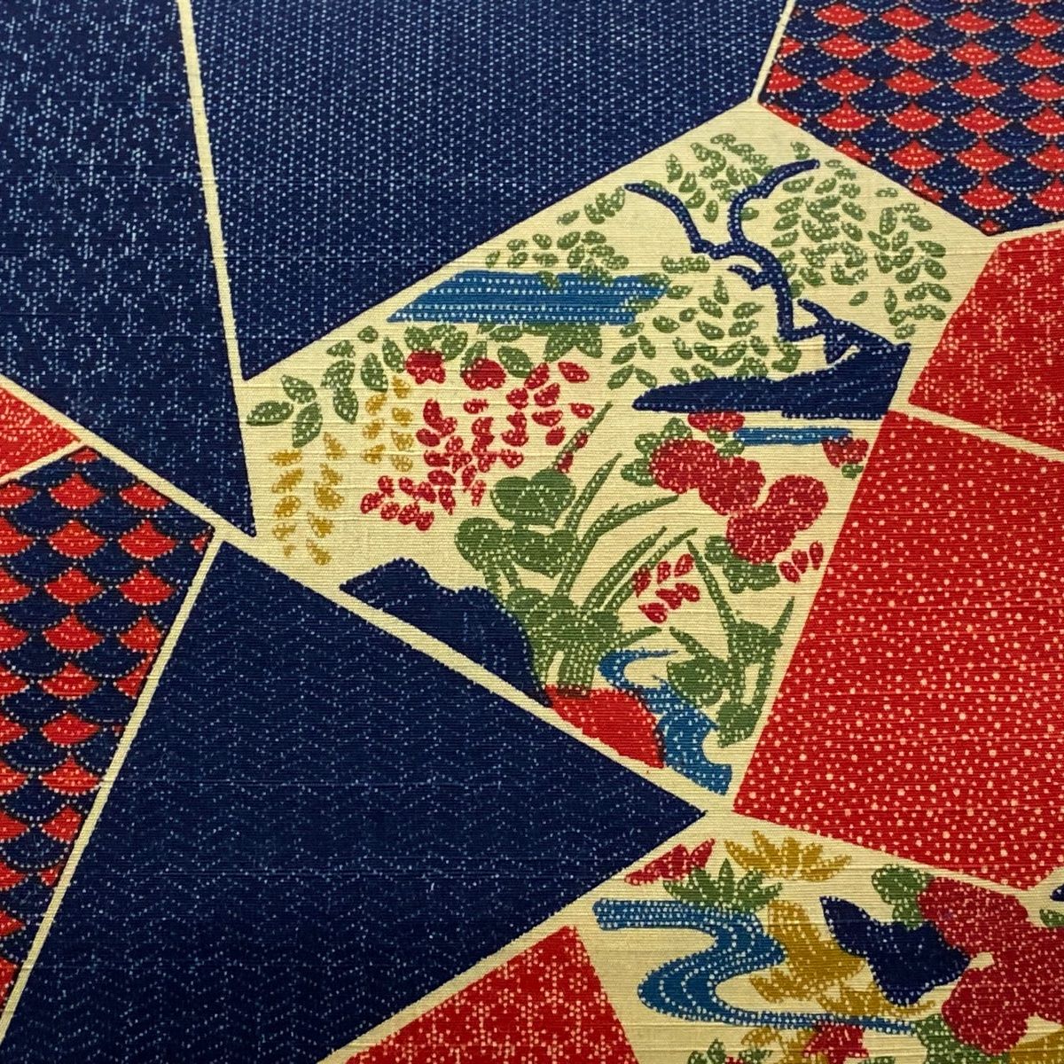 開き名古屋帯 美品 優品 花 横段 箔 紺色 正絹 【中古】 名古屋帯 美