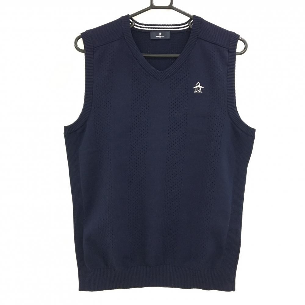 マンシングウェア　ネイビーベストセーター 美品】マンシングウェア ニットベスト ネイビー 透かし編み V