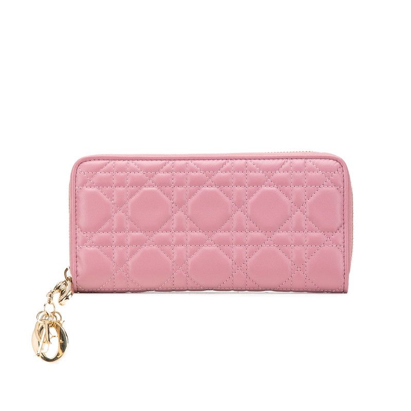 ディオール カナージュ レディディオール ラウンドファスナー 長財布 ピンク ラムスキン レディース Dior 222-06151