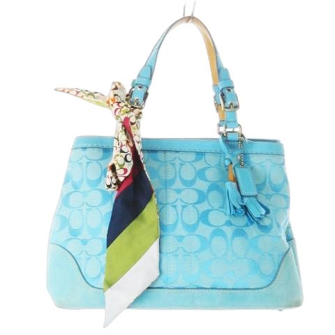 コーチ COACH ハンドバッグ キャンバス レザー 革 スエード シグネチャー タッセル スカーフ付き 青 ブルー LO4M-6830 |CK20 GY18