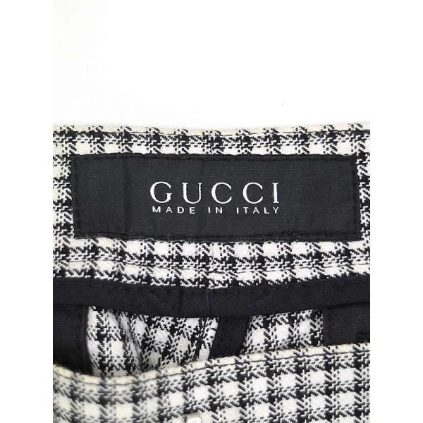 GUCCIグッチ08SS格子柄レザーパイピングレースアップデザインパンツ