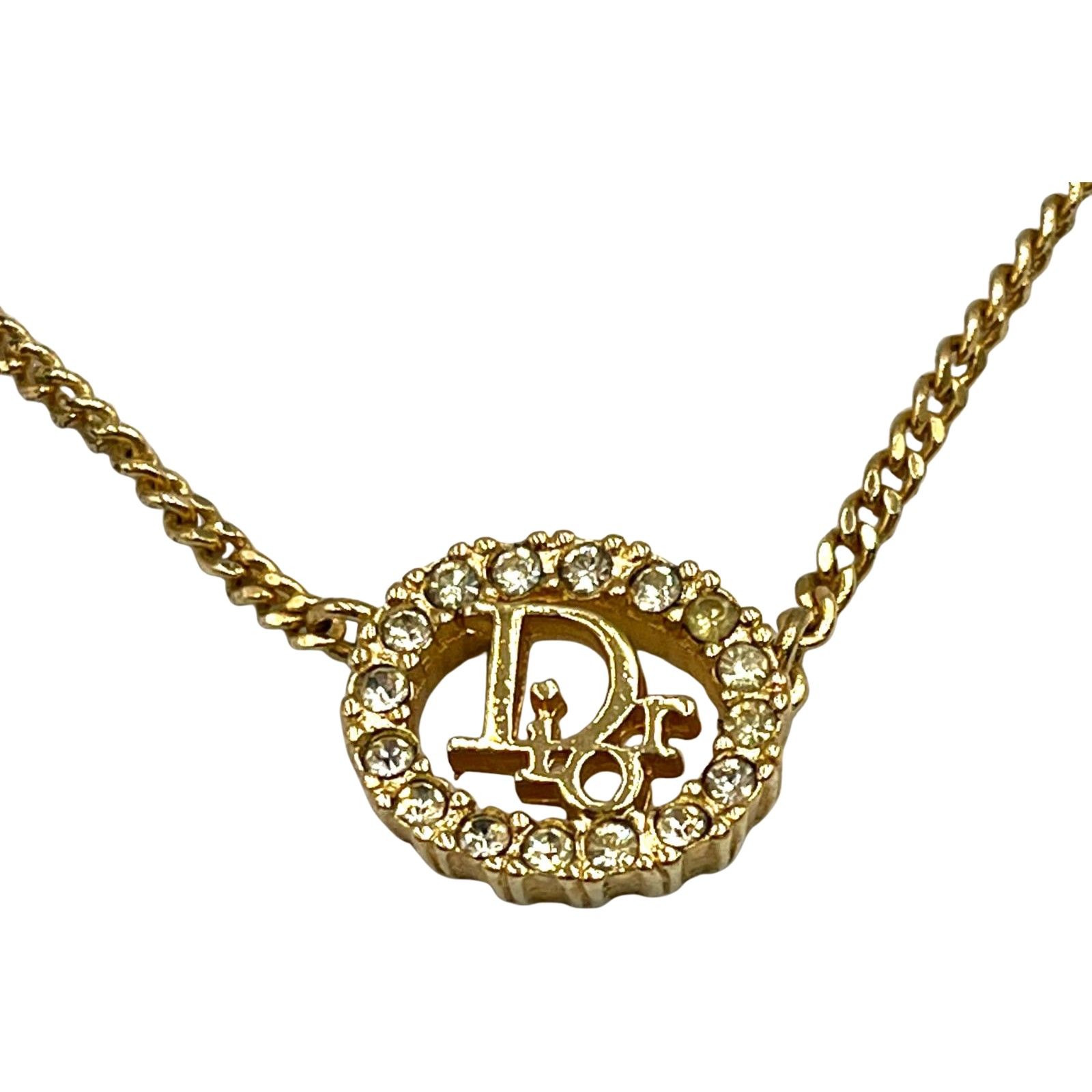 クリスチャンディオール ネックレス CDロゴ ラインストーン ゴールド