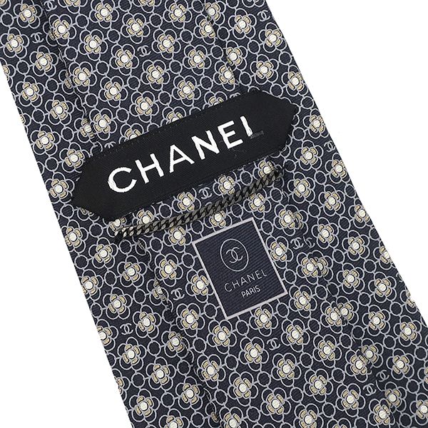 シャネル CHANEL ネクタイ ココマーク カメリア 9.5cm シルク グレー