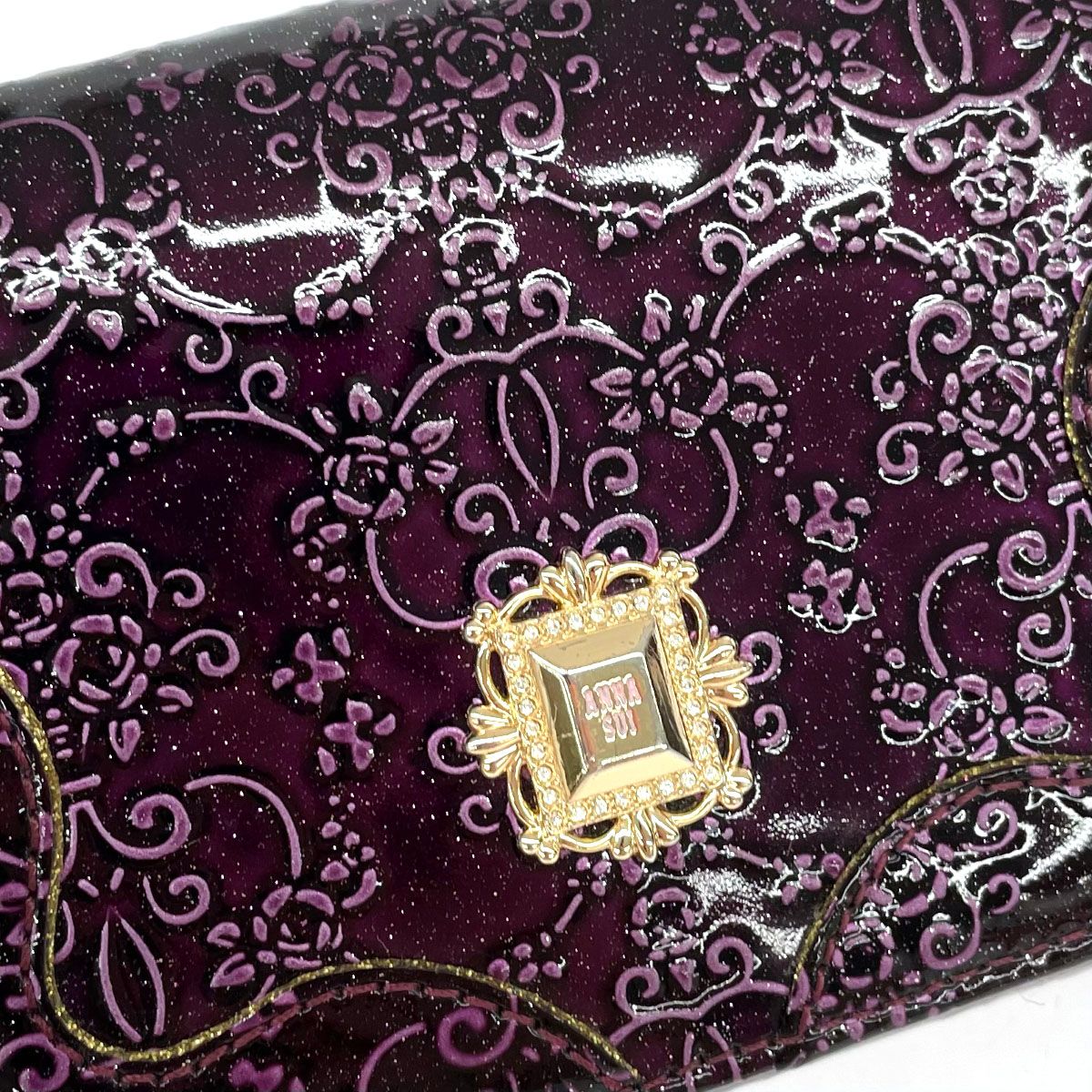 良好 ANNA SUI アナスイ ルーミー 二つ折り 財布 パープル PVC