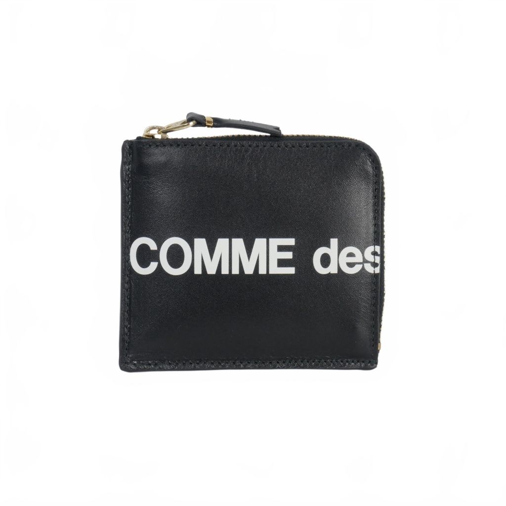 コムデギャルソン COMME des GARCONS Huge Logo ロゴ L字ファスナー レザーウォレット ミニ財布 黒 ブラック SA 3100HL
