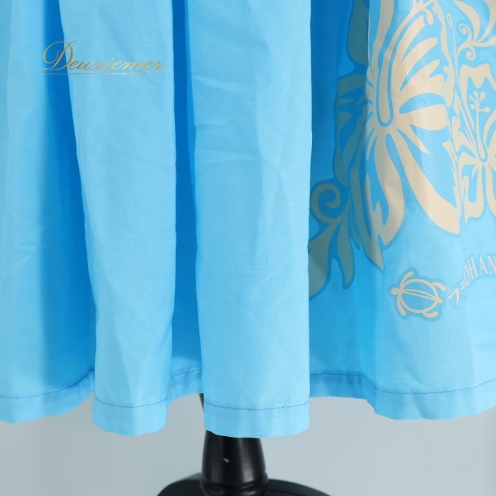 【のんちゃん出品】パウスカート　ハイビスカス　ボーダー柄　ブルー フラダンス 衣装 パウスカート ブルー系 フラ ダンス HULA GIRLS