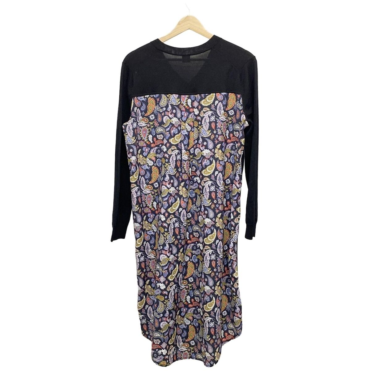 PaulSmith ポールスミス ワンピース サイズM レディース - 黒×パープル×マルチ Vネック|長袖|ロング|ニット|ペイズリー柄