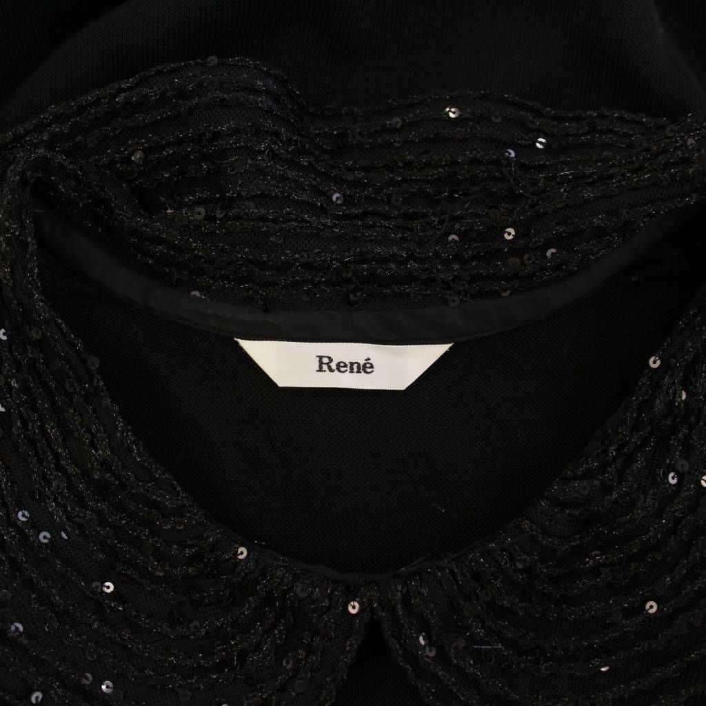 ルネ Rene ワンピース ひざ丈 スパンコール 半袖 36 ブラック