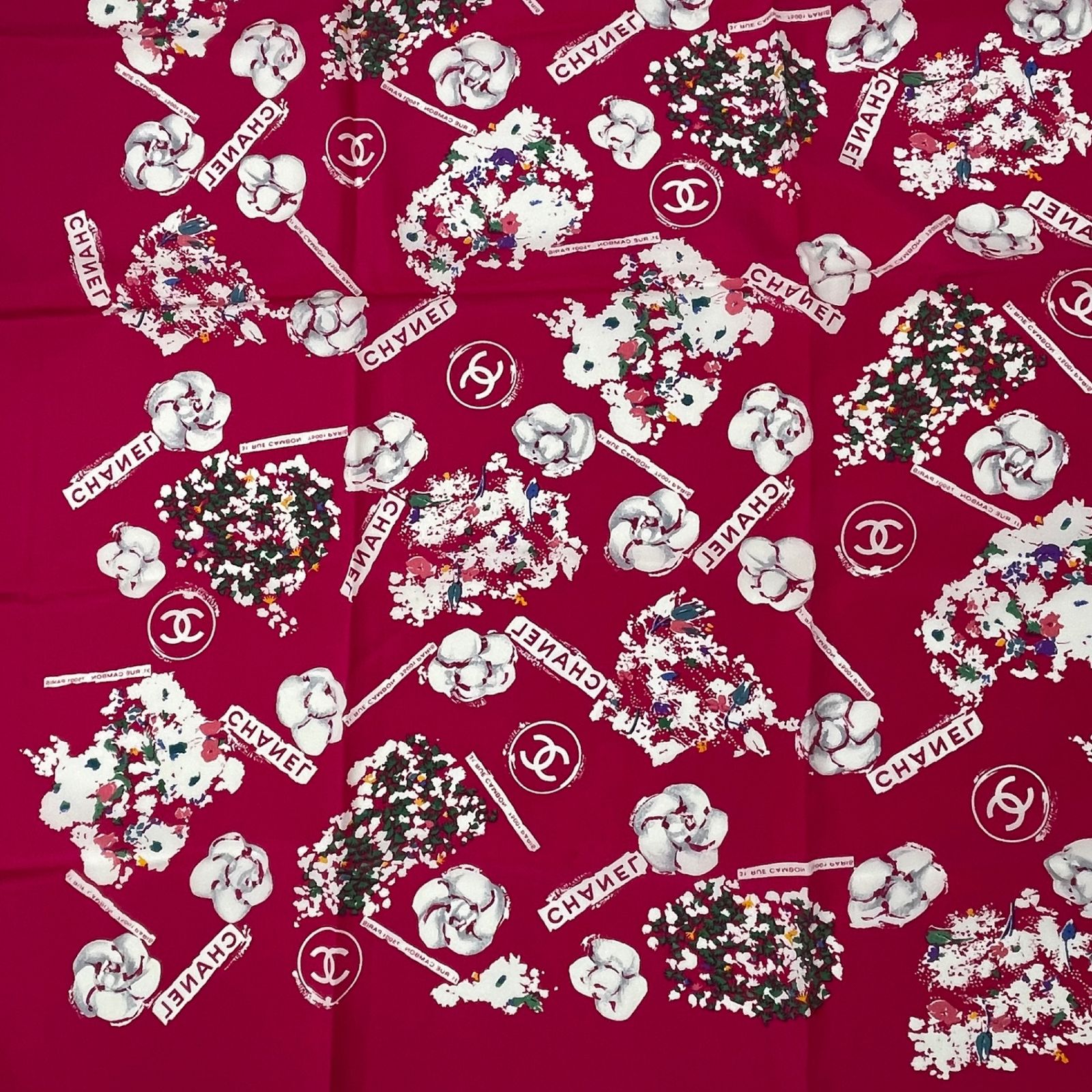 極美品 CHANEL シャネル 大判 ココマーク シルク スカーフ ピンク