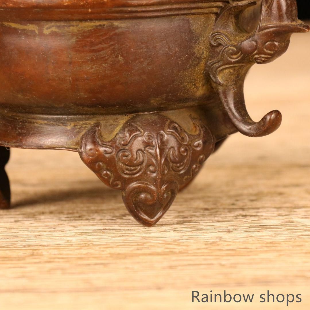 銅製 神獣香炉 八宝図紋三足双耳薫炉 薫炉 茶道具 装飾品 工芸品 置物 Amazon｜狻猊陶磁器皿香炉工芸品の薫製置物逆流香薫炉の創意家の