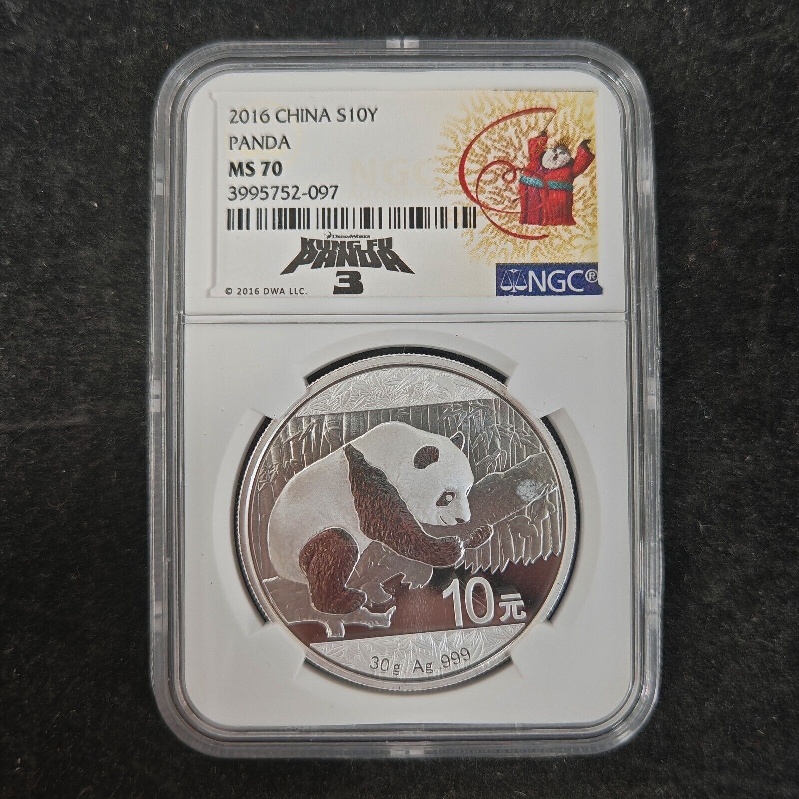 2016 China 10 Yuan 30 g Panda Silver Coin NGC MS70