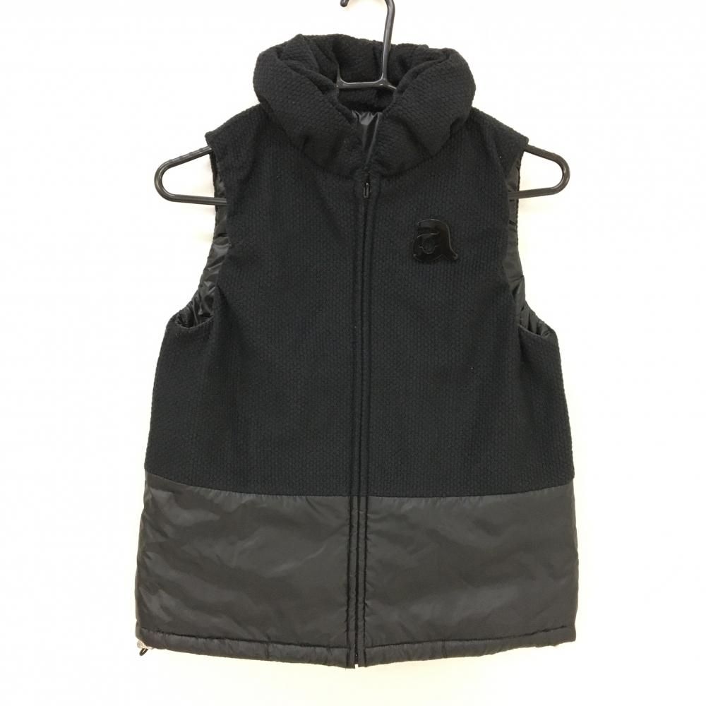 アルチビオ 中綿リバーシブルベスト 黒 異素材 立体ロゴ 裾ドローコード レディース 36 S ゴルフウェア archivio