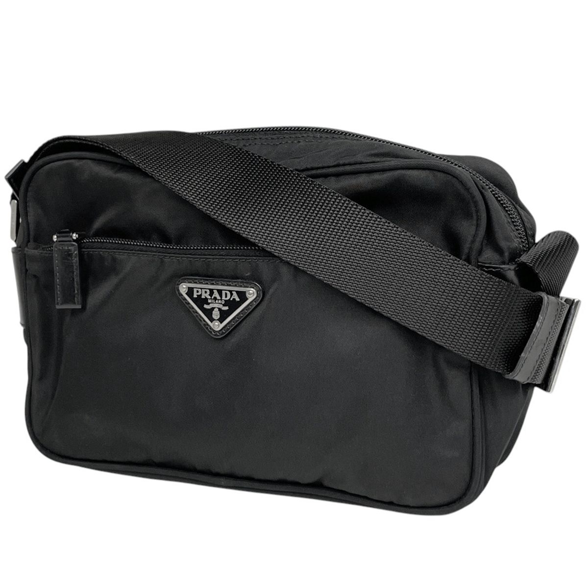 美品　プラダ PRADA ロゴプレート ショルダーバッグ ナイロン ネロブラック PRADA プラダ ロゴプレート ショルダーバッグ ナイロン ネロ