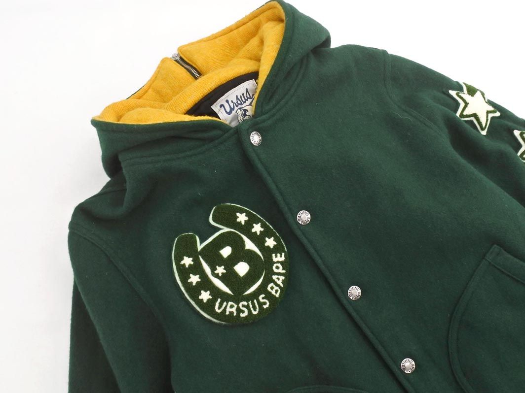 URSUS BAPE アーサスベイプ ウール混 ワッペン 刺繍 スタジャン ジャケット sizeM 緑 メンズ