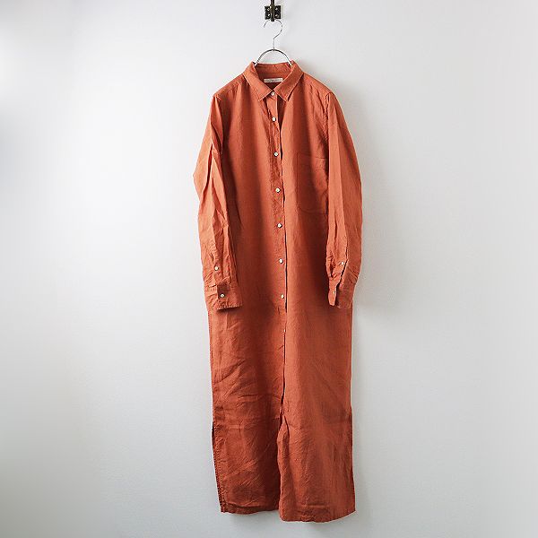 2021SS Plage プラージュ Linen シャツワンピース 38/レッド系 ロング