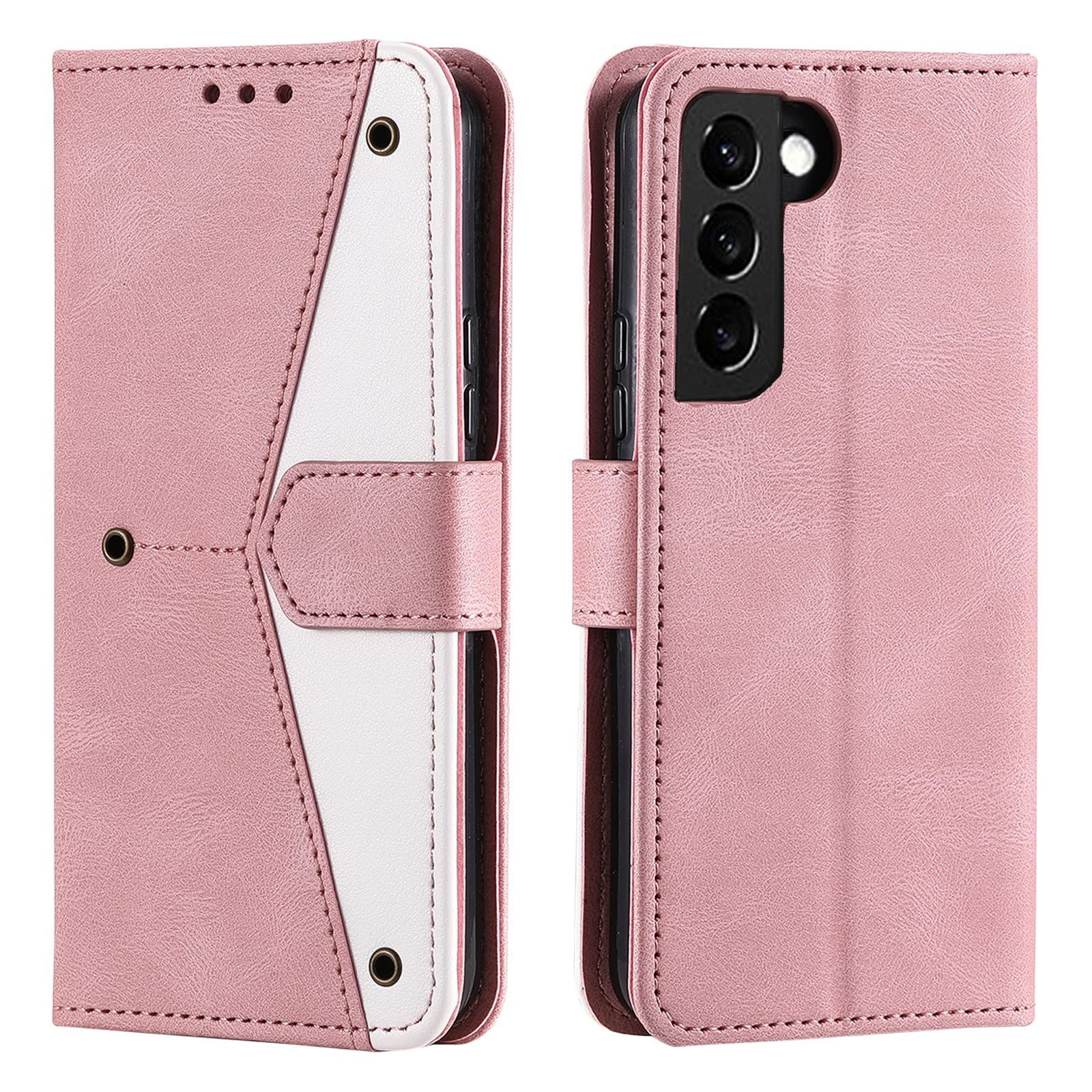 UnivoColors Galaxy S23 (SC-51D/SCG19) 手帳型ケース サイドマグネット 高級PU合皮 カード収納 TPU ストラップ付き スタンド機能 マートフォン用手帳型ケース cover case(ピンク/ホワイト)