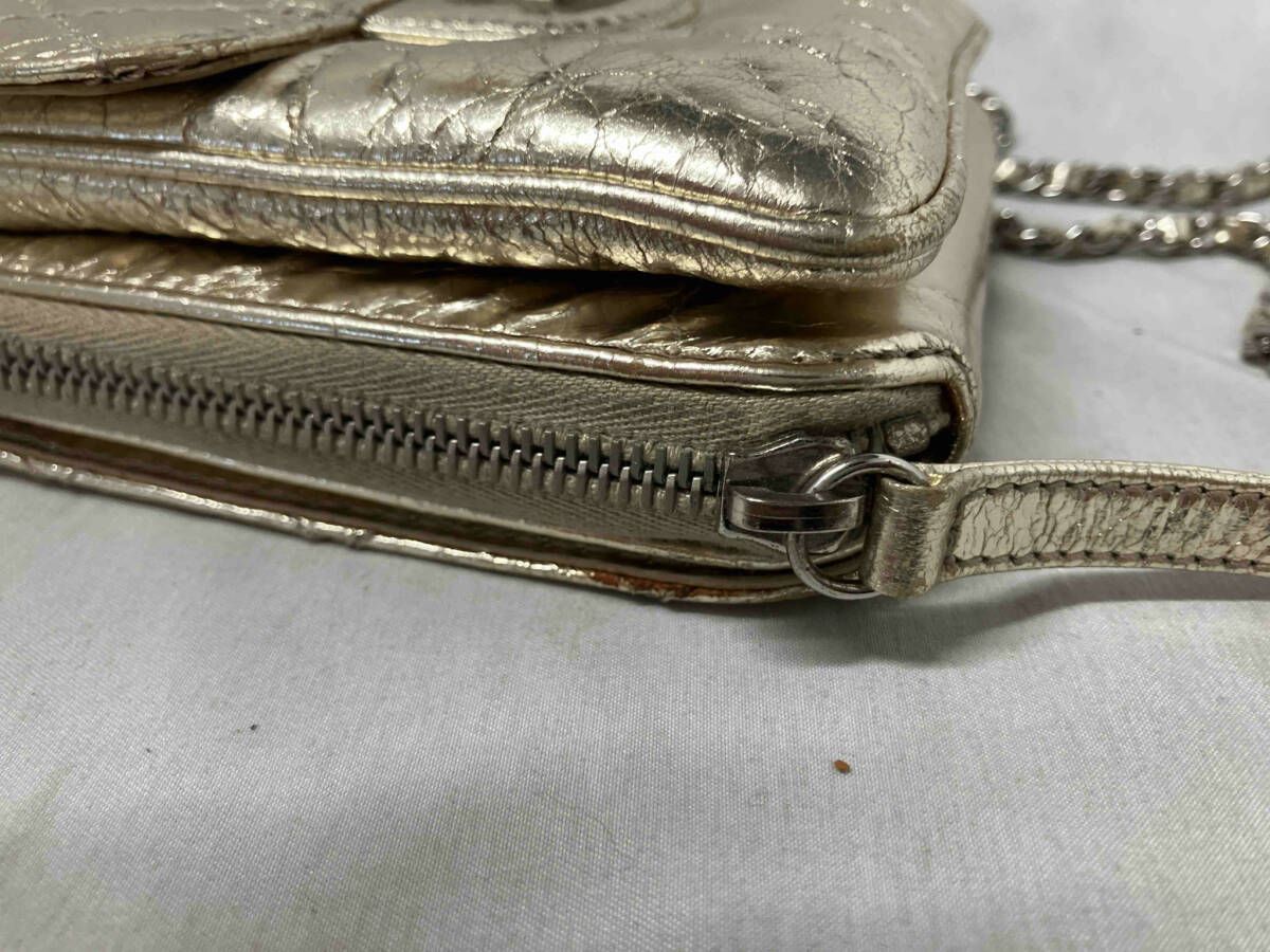 CHANEL|シャネル|ショルダーバッグ|マトラッセチェーンウォレット|メタリックカーフスキン|ゴールド