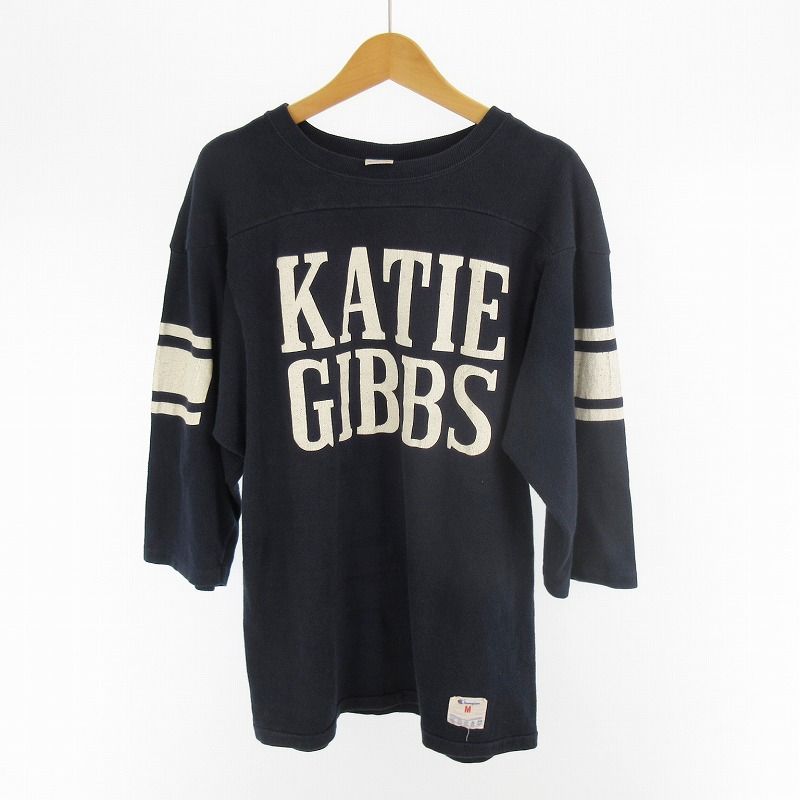 チャンピオン CHAMPION 80’S フットボール Tシャツ 七分袖 ロゴ プリント KATIE GIBBS コットン ジャージー 紺 ネイビー M ヴィンテージ