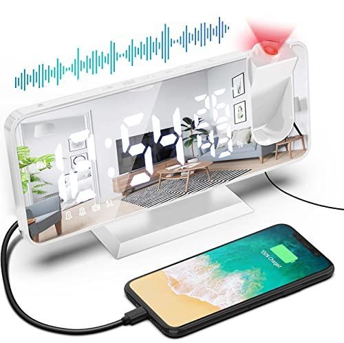 デジタル投影時計 多機能目覚まし時計 温湿度計 ACアダプター付 FM