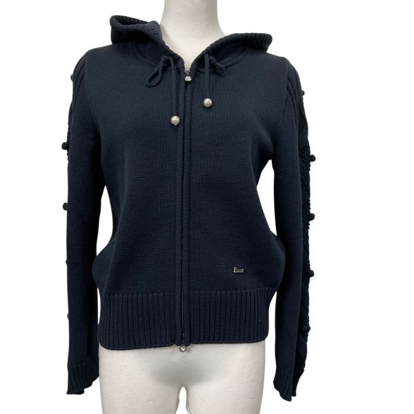 ルネ Rene パーカー ニット セーター フード 長袖 ネイビー 綿 34 XS 5号 レディース S 5 V 449