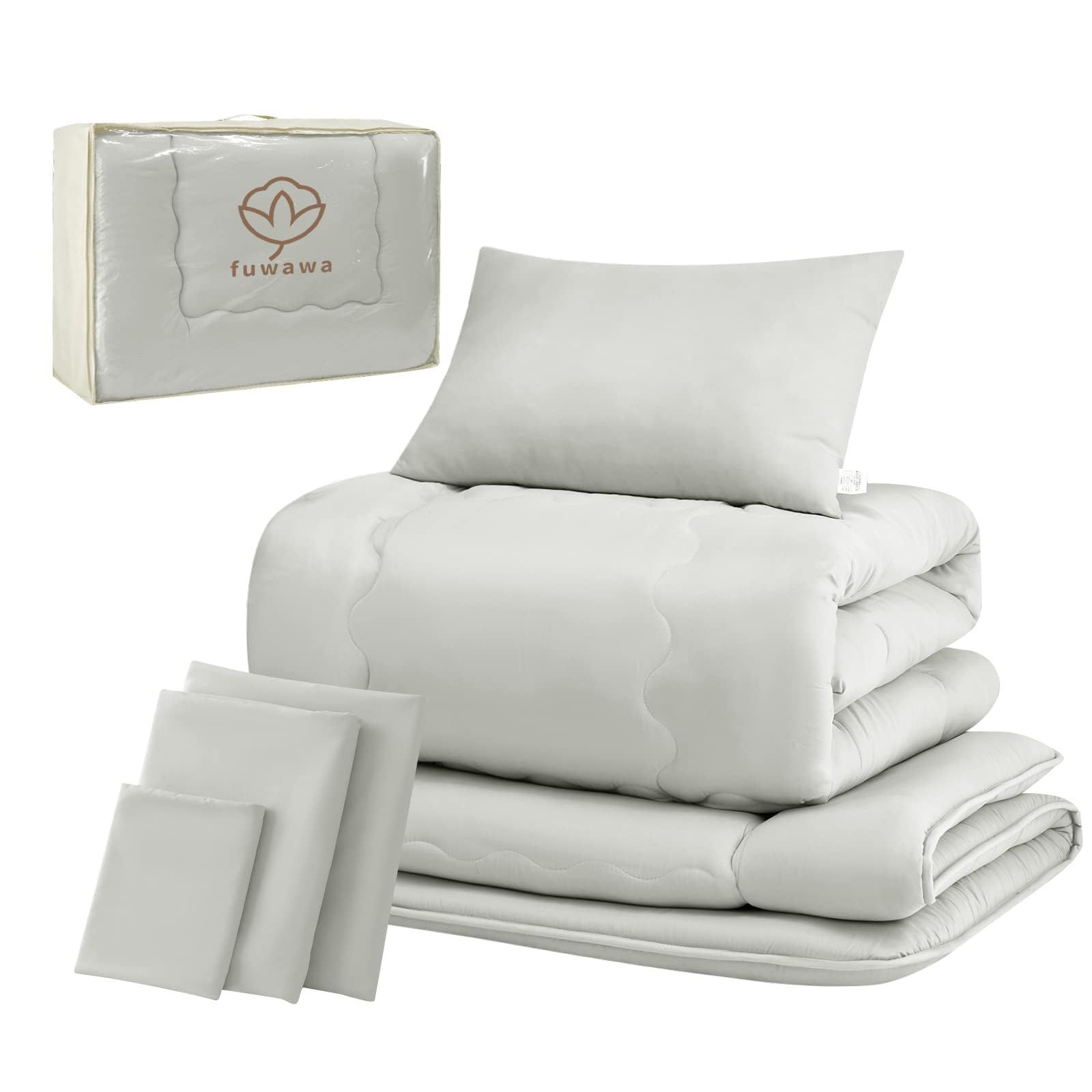 商品 7点セット SEK認証 抗菌 防臭 防カビ シングル アレルギー対策 洗える ふとんセット ボリューム増量 中綿1.6kg 掛布団 布団セット 高密度固綿入り三層 敷布団 枕 布団カバー3点 収納ケース付き 組布団 fuwawa 寝具セット