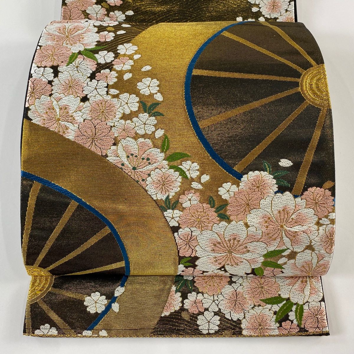 袋帯 美品 秀品 桜 流水 金糸 箔 金色 六通 正絹 【中古