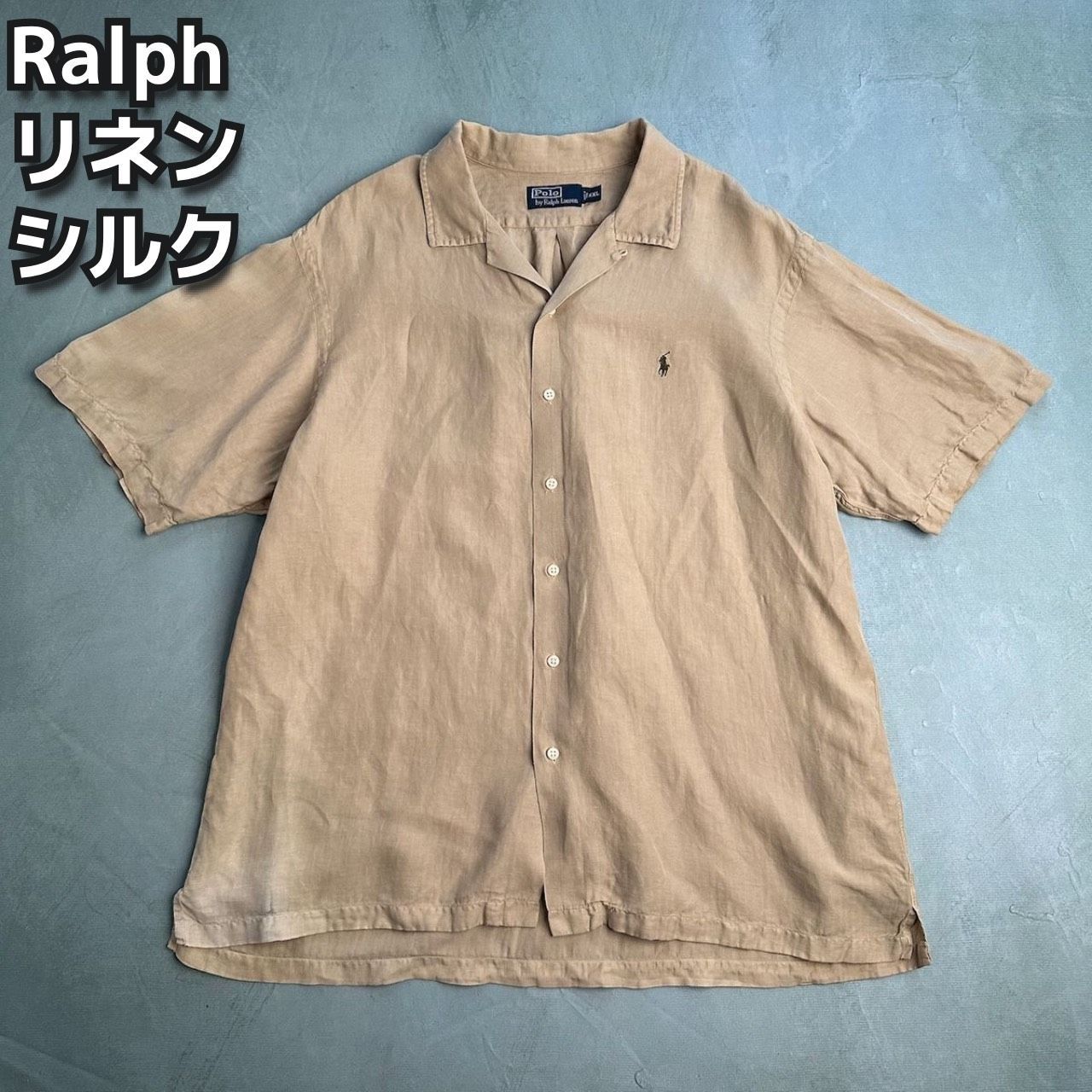 Ralph Lauren ラルフローレン シルク リネン 開襟 オープンカラー 半袖 