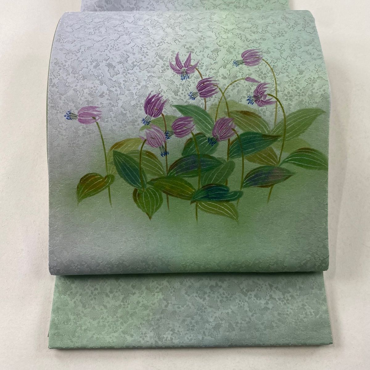 袋帯 秀品 夏帯 紗 菊 花唐草 金銀糸 深緑 お太鼓柄 正絹 中古