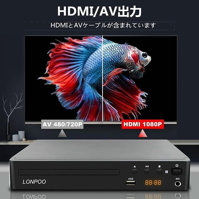 LONPOO DVDプレーヤー リージョンフリー HDMI/AV出力1080P CPRM再生