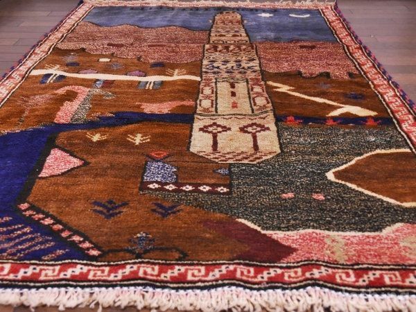 RAGU001 寛ぎスペースにトライバルラグ 130cm×84cm ウール絨毯 アンティーク ヴィンテージ ギャッベ キリム カーペット